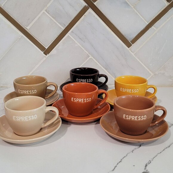 World Market Espresso Set 12 Pieces Mixed Earth Tone terracotta brown tan yellow - Picture 14 of 16
